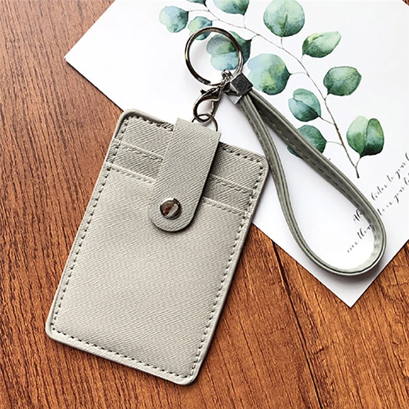 grey Из искусственной кожи значок держатель канцелярские ключей держатели идентификационных карт мини-кошелек с 3 отделениями шнурки для кредитных карт чехол для автобусной карты Аксессуары для путешествий - Цвет: grey