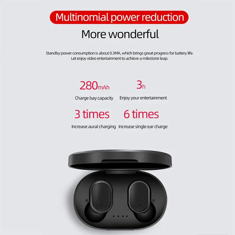 A6S Bluetooth Headsets for Redmi Airdots Wireless Earbuds 5.0 TWS Earphones Noise Cancelling Mic for Xiaomi iPhone Huawei