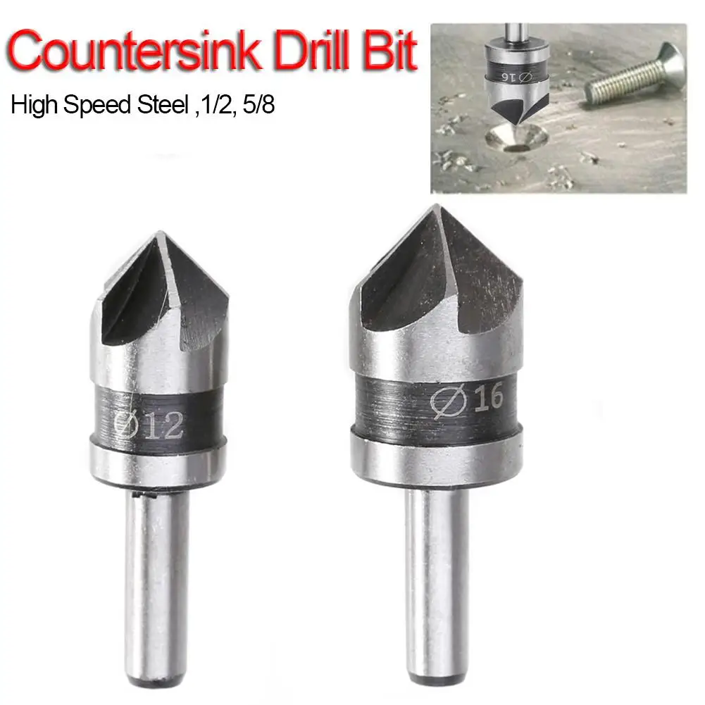Round Shank Woodworking Five Flutes Countersink Drill Bit 2 Pcs/ Set