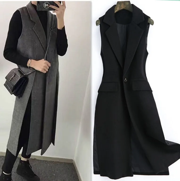 Женский шерстяной Блейзер осенне-зимний облегающий Повседневный длинный жилет с