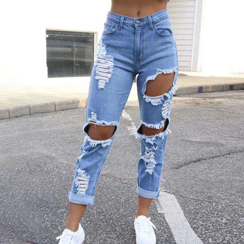 Women\'s Fashion Hole Pantalon Classic Sexy Capris 2023 Spring Summer New Streetwear Indie Style Mid Waist Female Skinny Jean