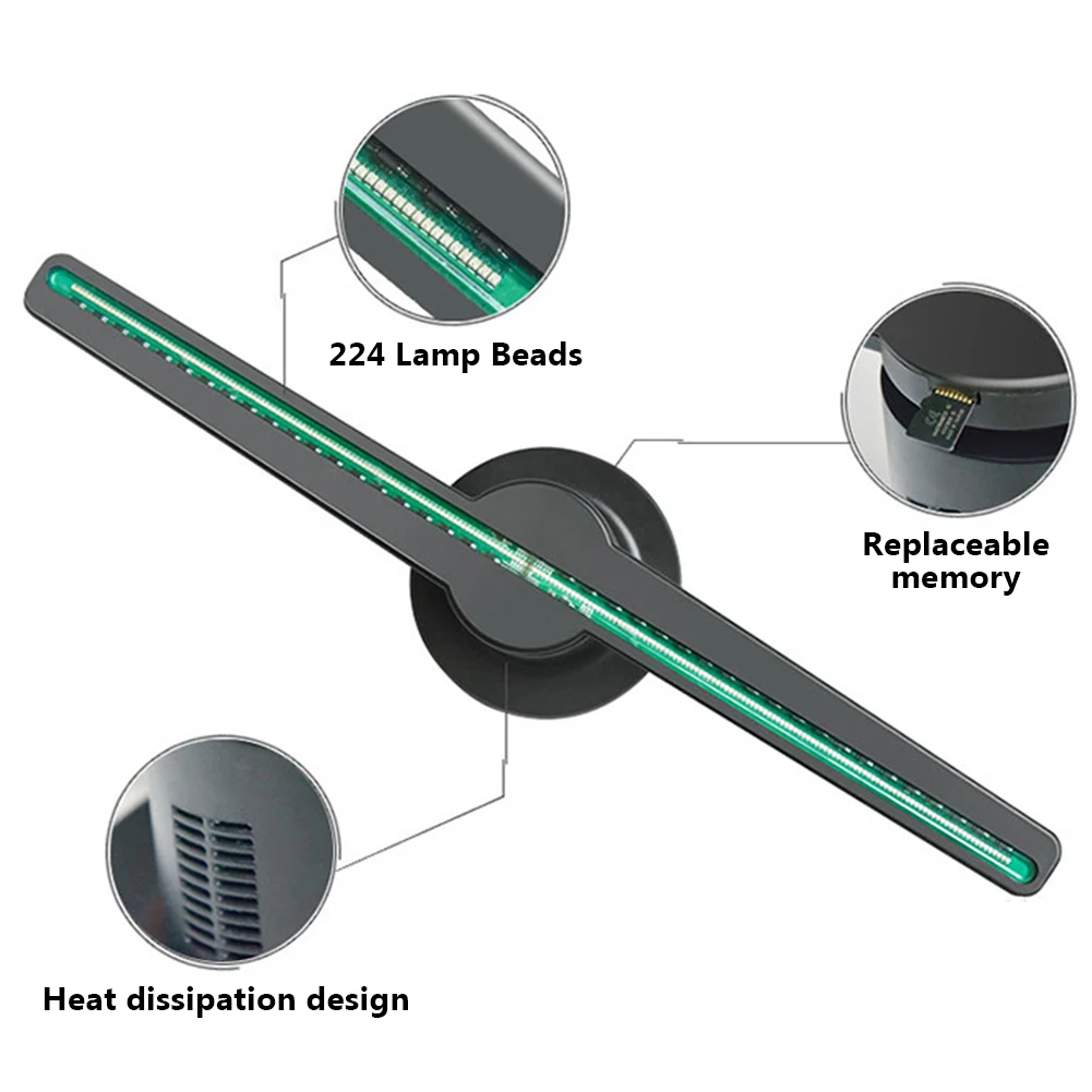 224 светодиодный портативный черный голографический проектор дисплей вентилятор кинотеатры 100-240 в чистое изображение 3D рекламная машина wifi