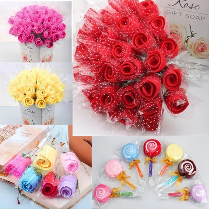 

100pcs/lot Microfiber Cotton Creative Candy Rose Flower shape Towel Home Textile 20*20CM Wedding Holiday Gifts Washcloth