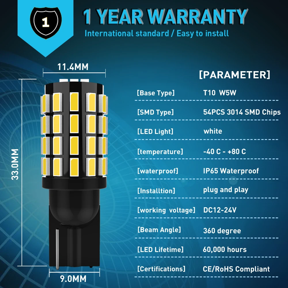 2x  W5W T10 194 168 LED Canbus ͽƮ Ʈ 54 SMD 3014 Ĩ  ڵ    ̵ Ʈ, W5W T10 2821 2825
