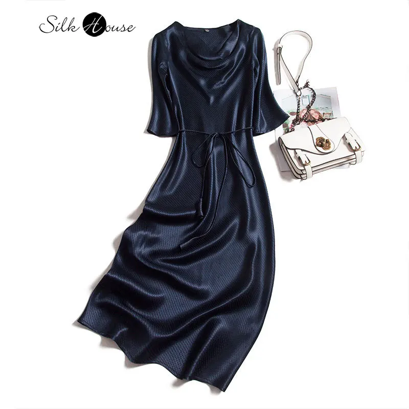 

Sexy Elegant Draping Cutting/Three-dimensional Cutting High Waist Heavy Jacquard Silk Fabrics Silk Dress