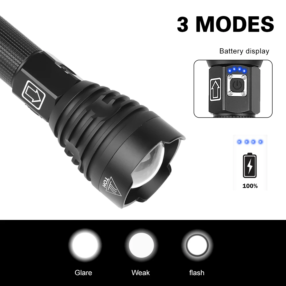 Asafee уличный мощный XHP90 светодиодный светильник-вспышка, фонарь с зумом, 26650 USB Перезаряжаемый Тактический светильник для кемпинга, охоты