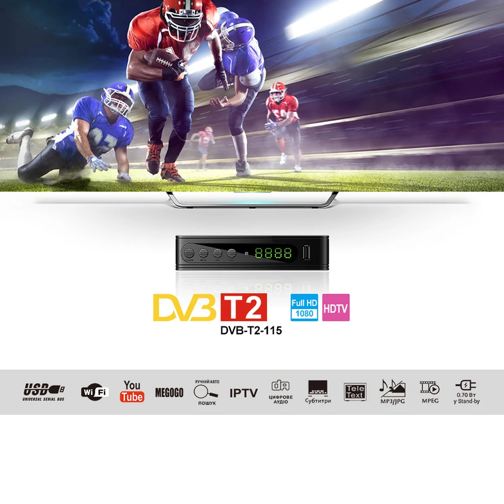 DVB T2 115 мини USB PVR Plug And Play Top Box стабильный цифровой домашний Full HD Смарт спутниковый ТВ приемник Пульт дистанционного управления