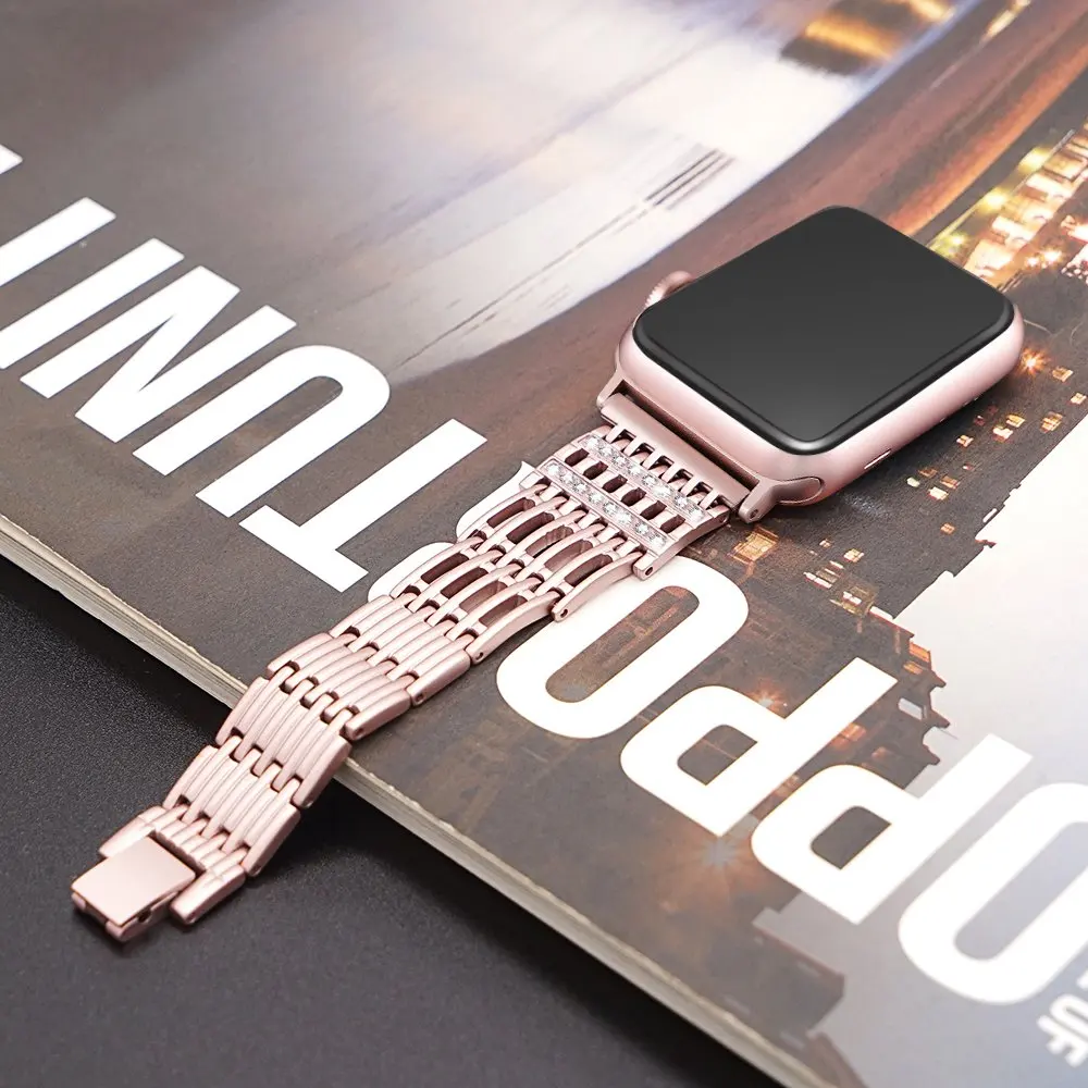Ремешок для Apple Watch 5 4 band 40 мм 44 мм из нержавеющей стали металлический iwatch 1 2 3 band 38 мм 42 мм браслет с драгоценными камнями аксессуары для часов