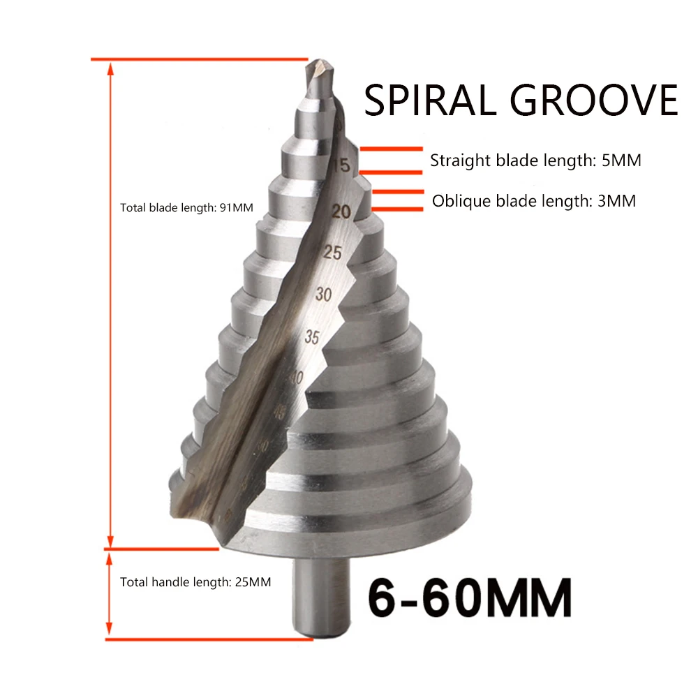 6-60Mm Trapano A Gradino Pagoda Trapano A Spirale Trapano A Spirale Multifunzione Utensile Elettrico Scanalatura A Spirale Metallo Acciaio Alesatore U