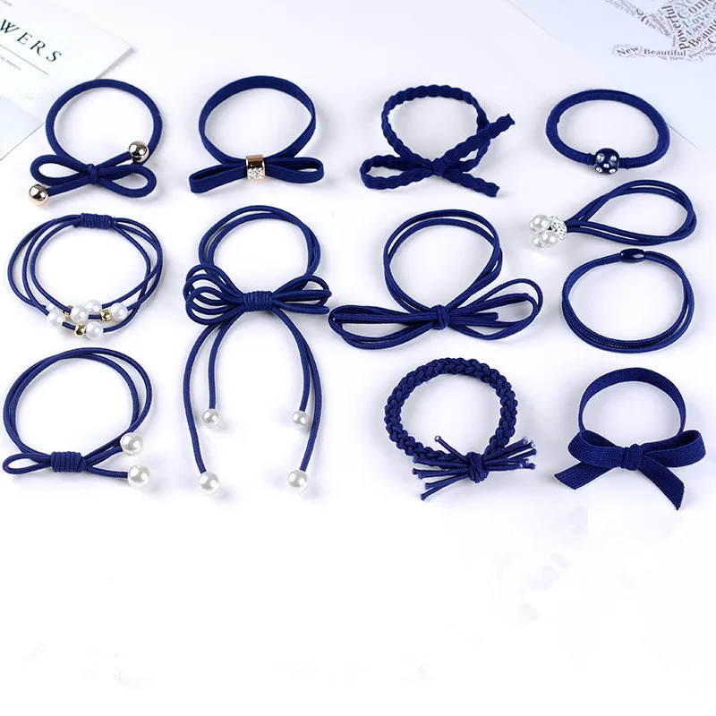 Blue 12 шт./бутылка в Корейском стиле Женская лента Бант Веревки для волос эластичная повязка на волосы для девушек резинка милые Волосы Галстуки бант - Цвет: Blue