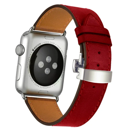 Кожаный ремешок для Apple watch band 4 44 мм 40 мм correa iwatch 5 4 3 2 ремешок 42 мм 38 мм Пряжка бабочка Apple watch 4 аксессуары - Цвет ремешка: Silver buckle