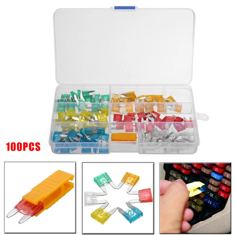 Blade Fuse Set Fuse Assortment Premium Quality Blade Fuse Car Accessories Replacement Parts 100pcs with Electroprobe Multicolor