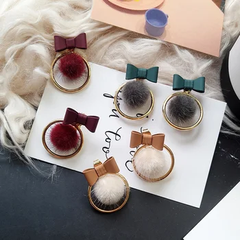 

New Boucle D'oreille Femme 2019 Women's Ladies Fashion Bow Earrings Tricolor Red White Green Plush Ball Ladies Wild Earrings