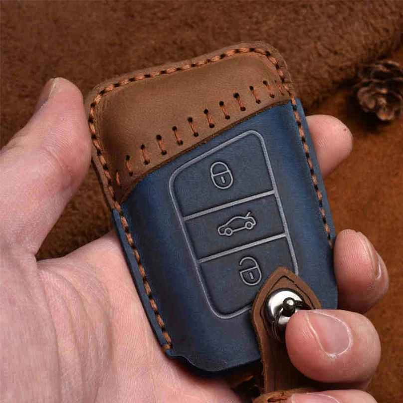 Ручной работы из натуральной кожи чехол для автомобильного смарт-ключа чехол сумка для Volkswagen PASSAT B8 ключ чехол для Skoda Superb III