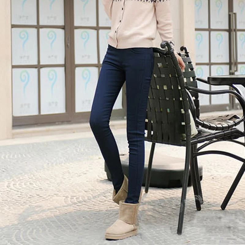 Navy blue Осенние и зимние новые женские леггинсы, тонкие и бархатные узкие брюки, теплые брюки с высокой талией, плотные теплые штаны - Цвет: Navy blue