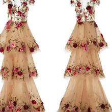 Милое Многоярусное длинное платье цвета шампанского с цветочным рисунком для выпускного вечера, кружевное платье с оборками и объемным цветком, пикантные вечерние платья для выпускного, иллюзионное вечернее платье Abiye