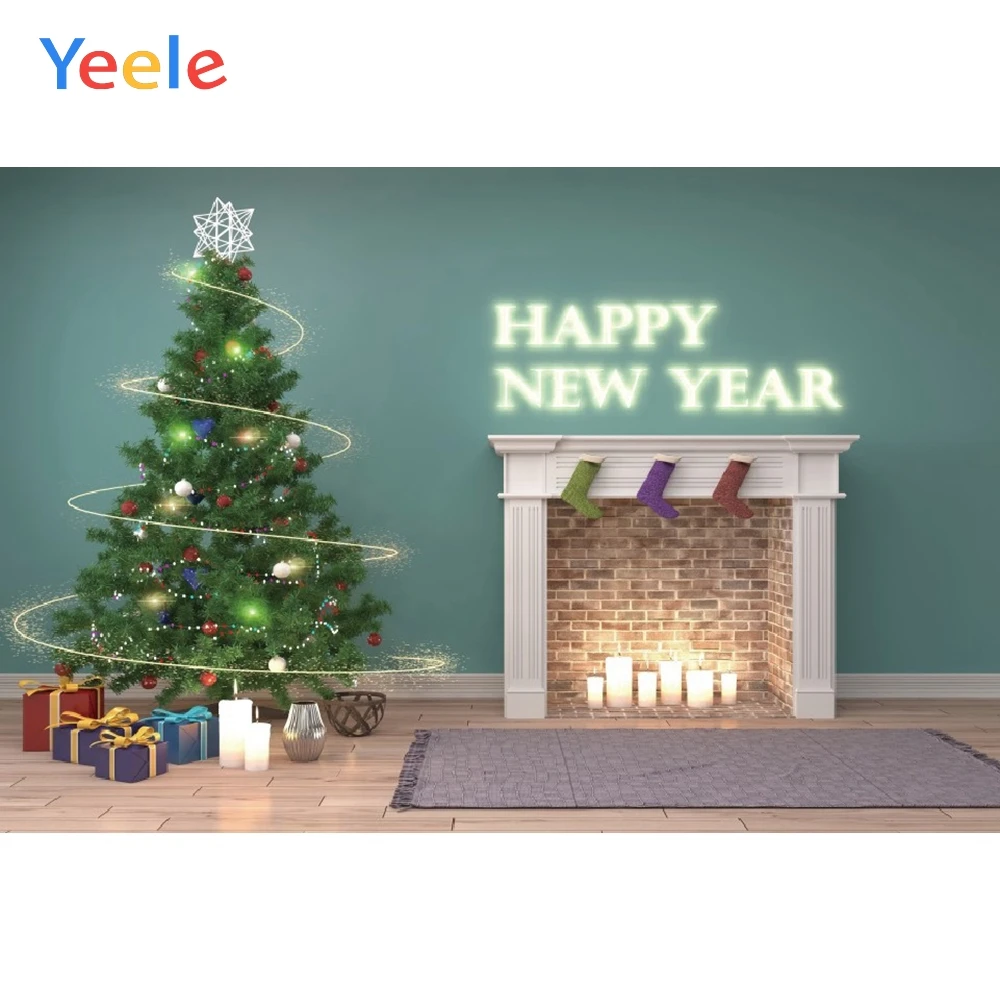 

Yeele Christmas Party Portrait Fireplace Decors Pines Photography Backdrop Personalized Photographic Background For Photo Studio