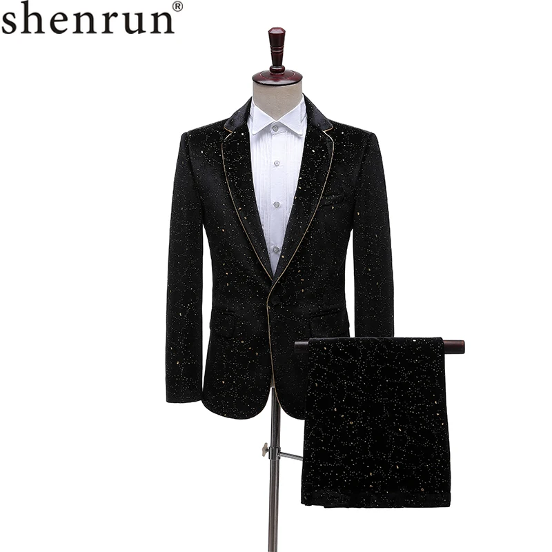 

Shenrun Men Fashion Suit Studio Stage Performance Velveteen Banquet Party Prom Tuxedo Nightclub Singer Host Dancer Ball Costume