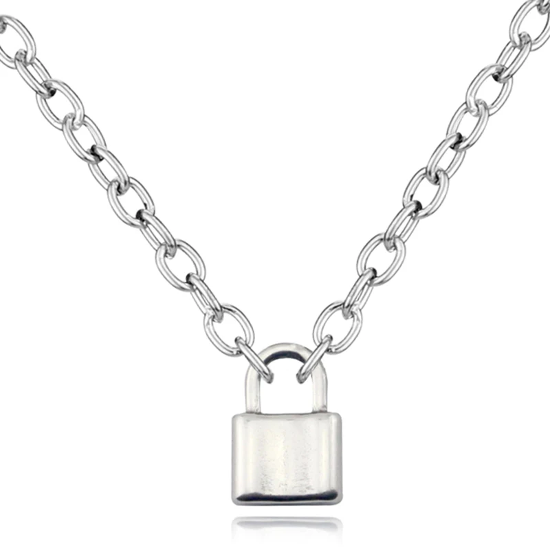 Aovic-M Stainless Steel Padlock Pendant Necklace Rolo Cable Chain Necklace Collar,Heart,60Cm