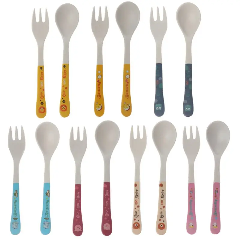 

2pcs/Set Bamboo Fiber Environmental Protection Creative Cute Spoon Fork Children Gift Tableware Baby Spoon Fork