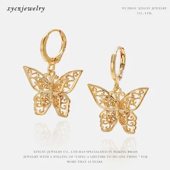 

Cross-border new butterfly earrings in Europe and the personality hollow out gold-plated butterfly earrings