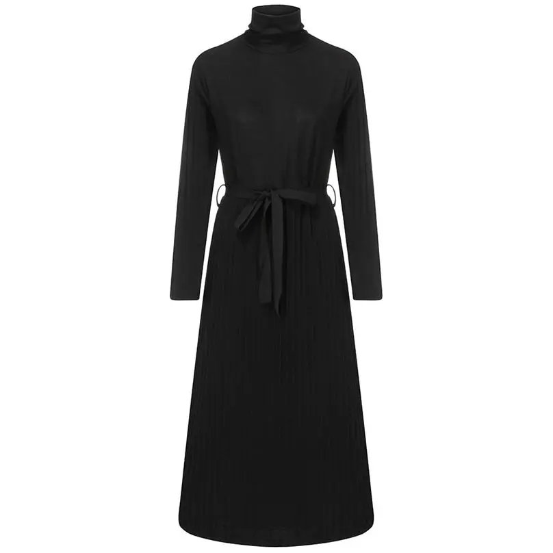 Fashion Women Turtleneck Winter Dresses 2019 Slim Casual Long Sleeves Dress Solid Color Swing Party Dress Vestidos платье 3Y26 (7)