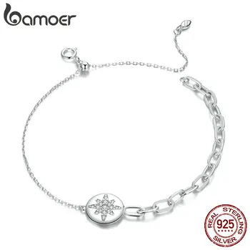 

bamoer Shining Star Link Chain Bracelets for Women 925 Sterling Silver Bracelets with Charms Anniversary jewerly Gifts SCB199