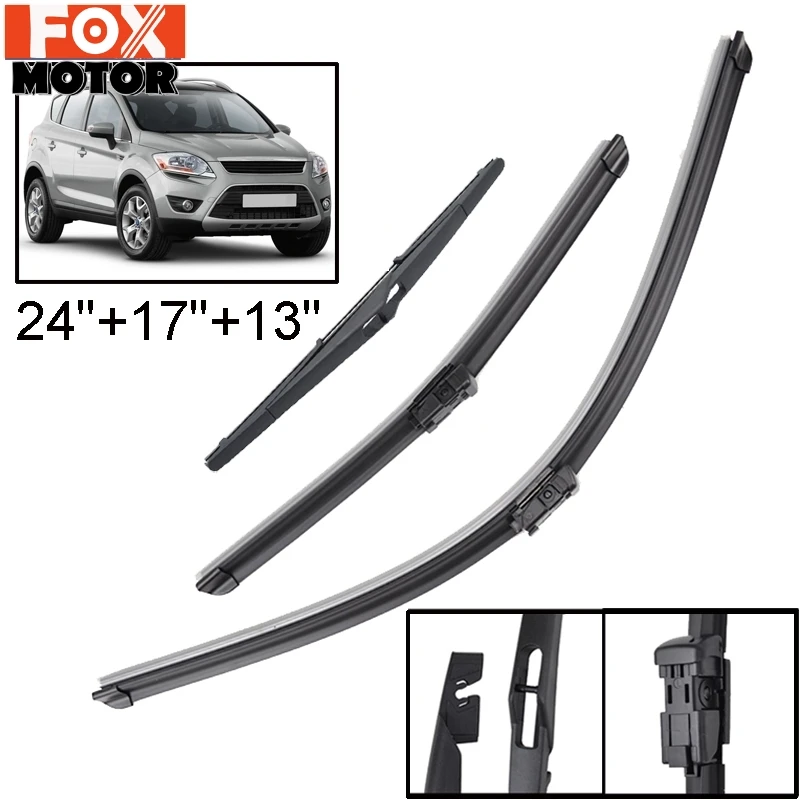 XUKEY 3Pcs Front Rear Windscreen Wiper Blades Set For Ford Kuga MK1