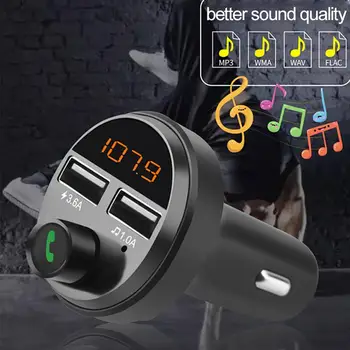 

Car Bluetooth 5.0 FM Transmitter Smart Dual-USB Mp3 Radio With U Disk Fast Charger Support TF Card For Driving Calling Music