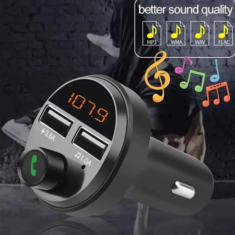 Автомобильный FM-передатчик Bluetooth 5 0 с двумя USB-портами и поддержкой быстрой