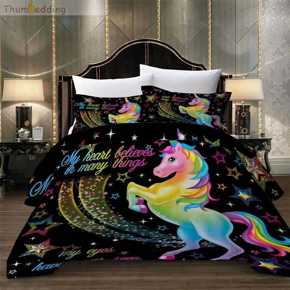 Thumbedding Animal Bedding Set Unicorn Rainbow Horse Duvet Cover