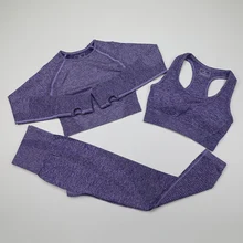 Бесшовный костюм для йоги, спортивная одежда для фитнеса, одежда для спортзала, укороченный топ с длинным рукавом, футболки, спортивные Леггинсы, спортивный бюстгальтер, комплект для тренировок для женщин