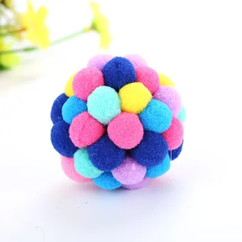 

Cute plush Bouncy Ball Pet Cat Toy Colorful Handmade Bells Built-In Catnip Interactive Toy Cat nature Mice Animal Toys