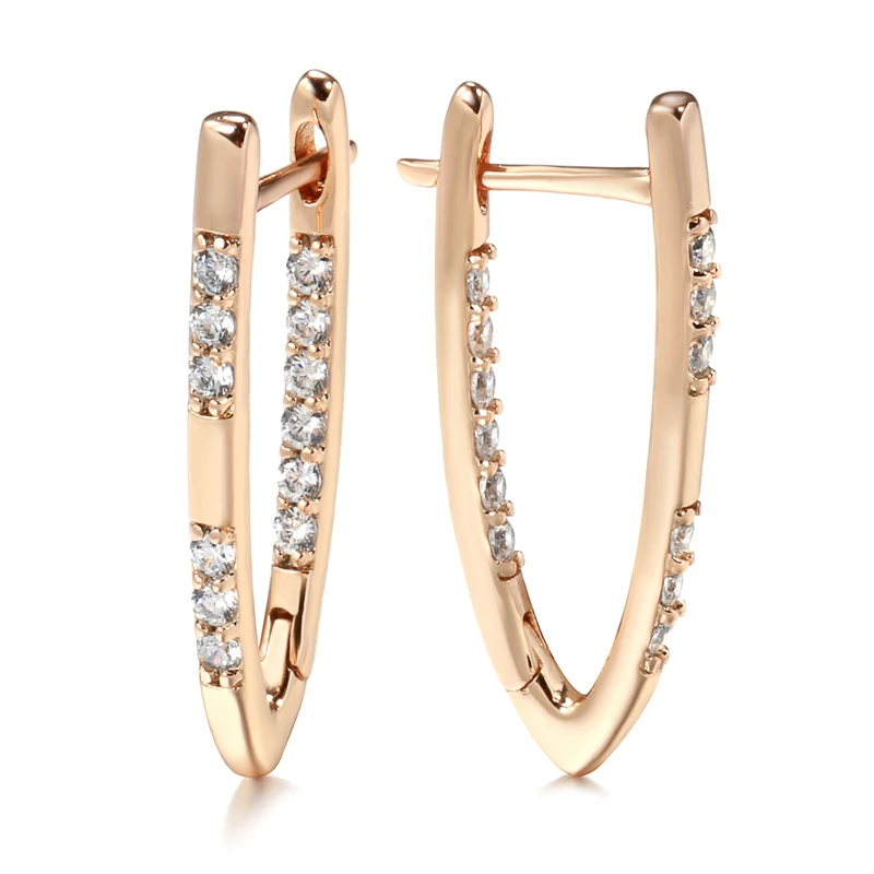 Kinel 585 Rose Gold Color Earrings For Women Girl Fashion Geometric Natural Zircon Drop Earring Daily Jewelry drop earrings