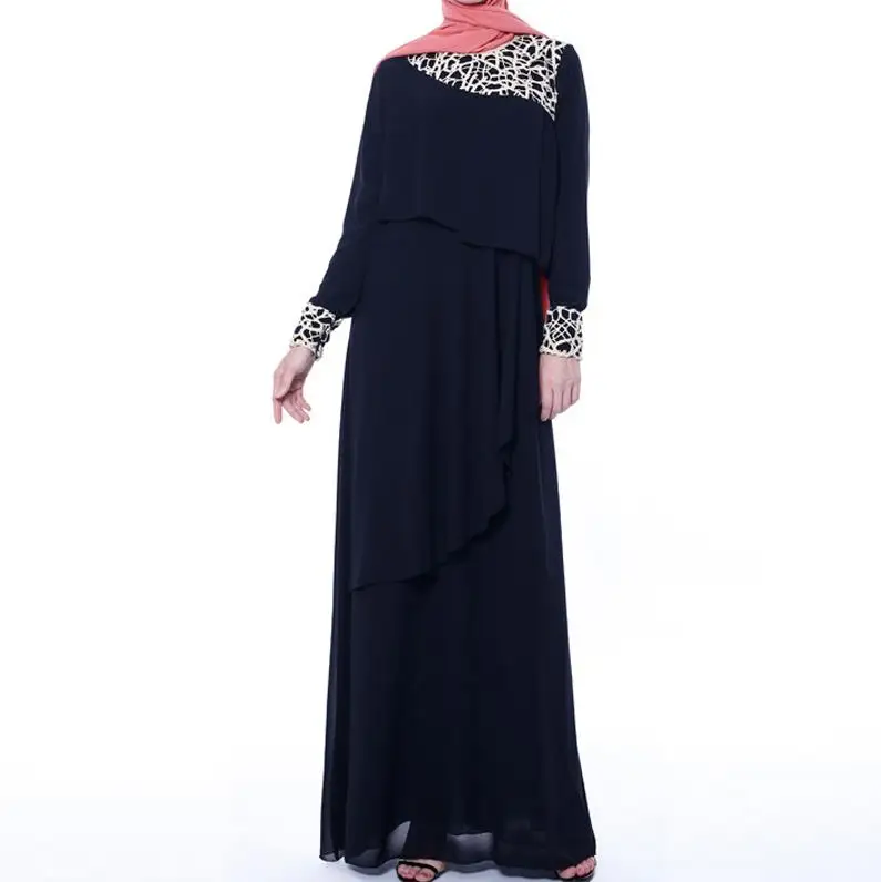 Black dress Кружево Абаи Женская одежда в мусульманском стиле мусульманское платье ХИДЖАБ КАФТАН одежда из Дубая для Для женщин Восточный халат из марокена Пакистан мусульманские платья молитва Костюмы - Цвет: Black dress