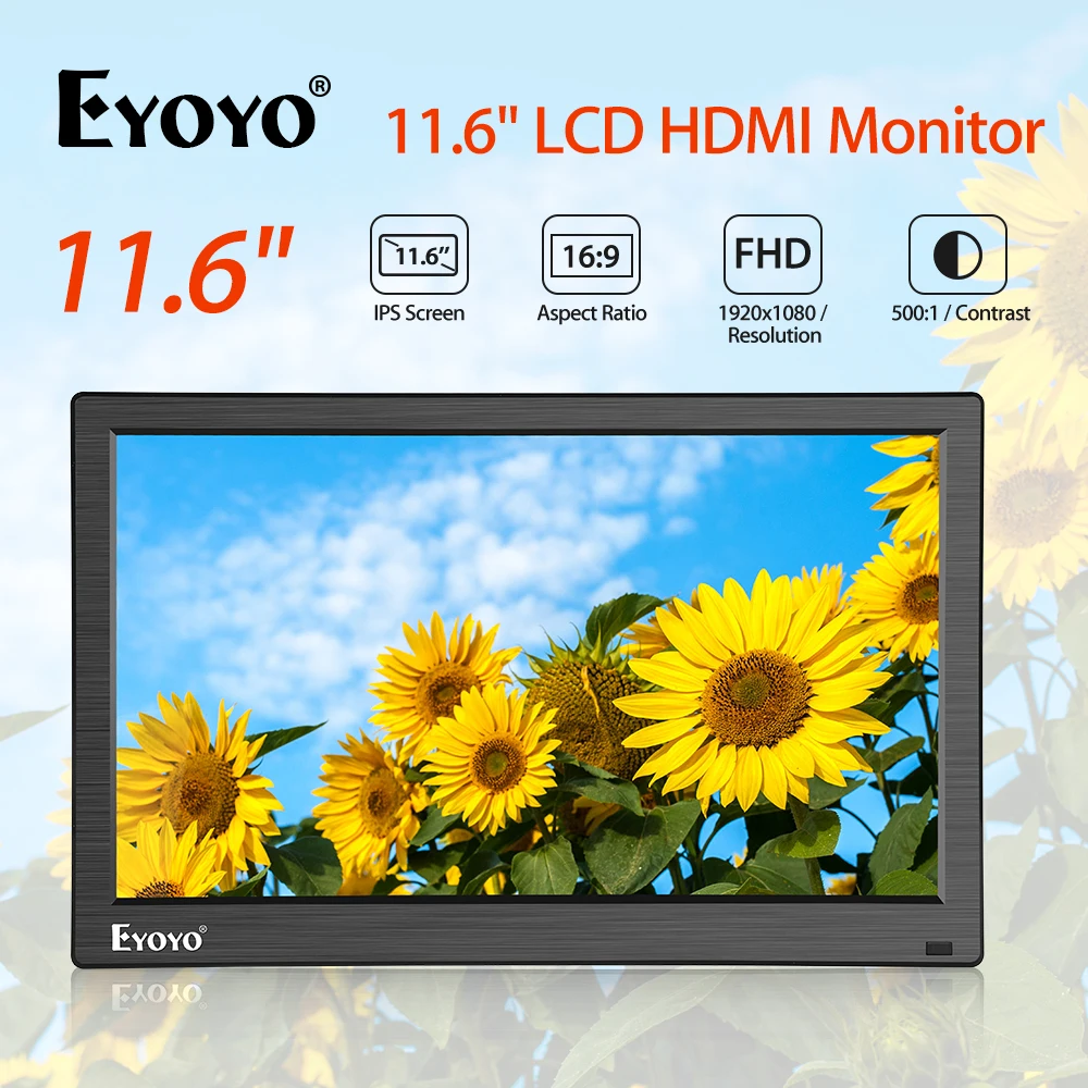 

Eyoyo EM11F 11.6" LCD Screen HDMI Computer TV Monitor 1920X1080 FHD IPS Monitor BNC AV VGA For CCTV Security PC DVD DVR Display