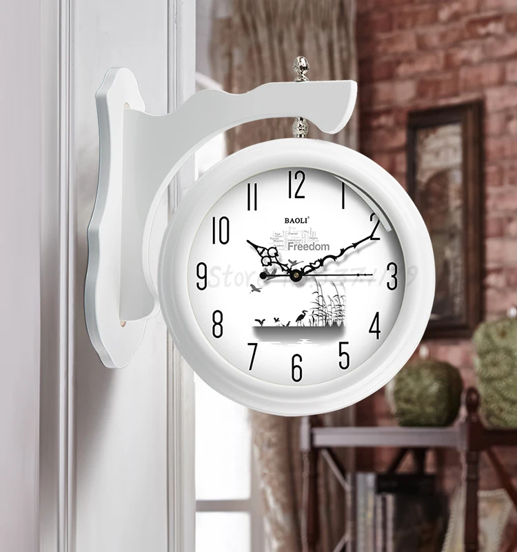 European Solid Wood Double-sided Wall Clock Modern Minimalist Fashion Nordic Living Room Home Clocks Hanging Table Creative