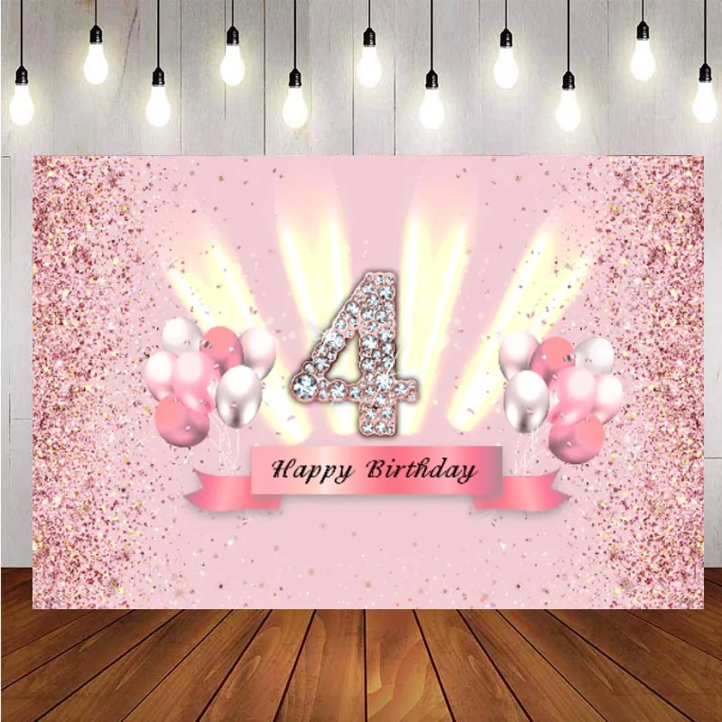 Милый розовый фон для фотосъемки с надписью Happy Birthday девочек блестящие Алмазные