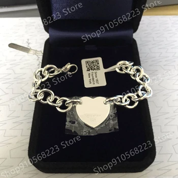 

925 sterling silver heart-shaped bracelet; original charm and classic micro-labels; 1:1 production;