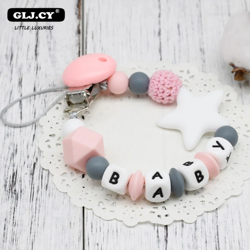 NEW DIY Silicone Baby Pacifier Clip Personalised Name Colorful Pacifier Chain for Baby