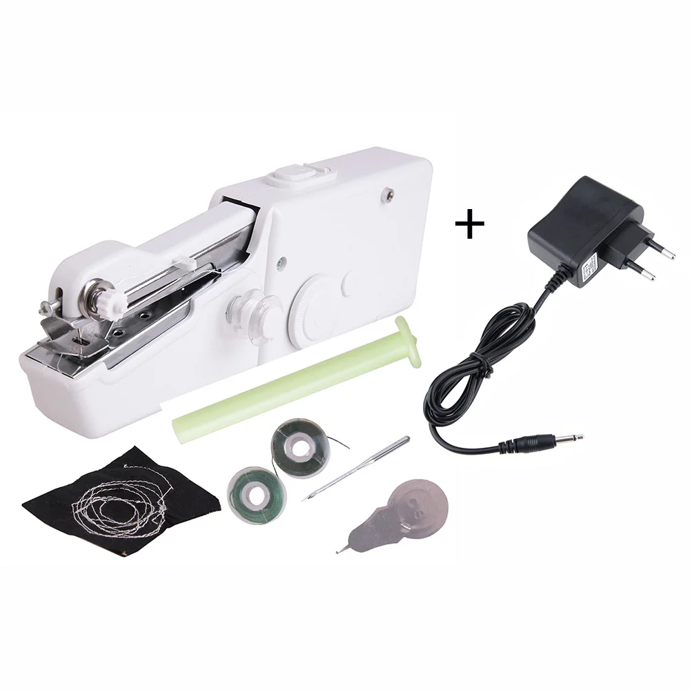 Machine with plug Anpro портативная электрическая швейная машина, Мини Портативная бытовая швейная машина для беспроводной одежды, ткани, дорожный инструмент для шитья - Цвет: Machine with plug