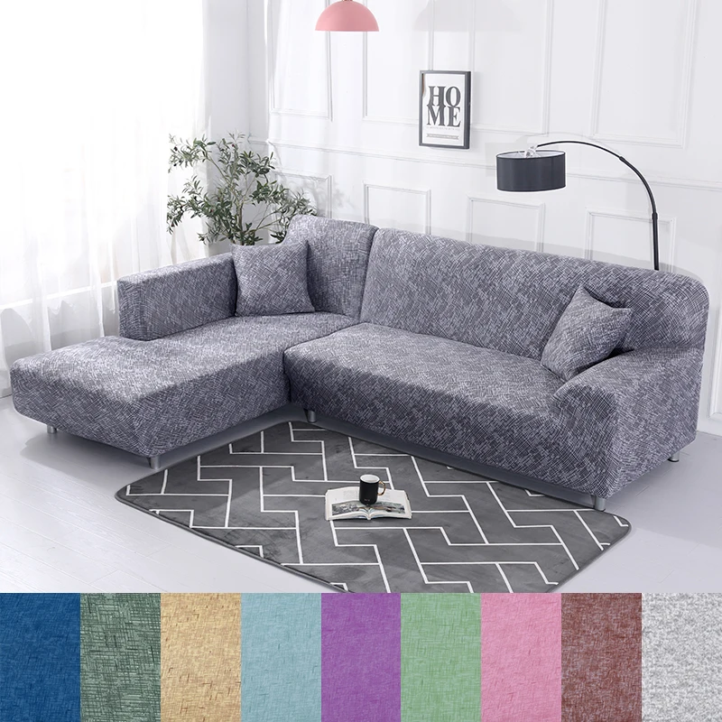 

2 Pcs Covers for L Shaped Sofa Elastic Cover Sofa for Living Room Chaise Longue Couch Slipcover Corner Sofa Cover Cotton Stretch