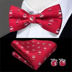 LH-537 Hi-Tie, рождественские галстуки для мужчин, Шелковый набор, галстук-бабочка, модный красный галстук Санта Клауса, платок, запонки, набор