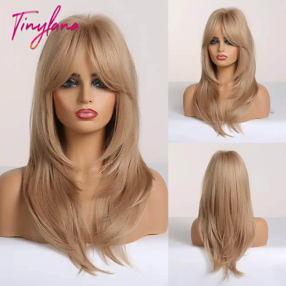 Malenkie Pariki Lana Ombre Korichnevye Svetlye Srednej Dliny Pryamye Sinteticheskie Pariki Mnogoslojnaya Pricheska Pariki S Chelkoj Dlya Zhenshin Afrikanskie Amer Sinteticheskie Pariki Bez Setochki Aliekspress