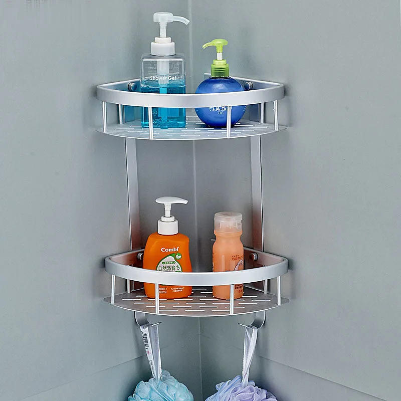 

Owen Alumimum Toilet Large Rims Thick Double Layer Triangular Blue Storage Shelf Wall Hangers Bathroom Triangular Corner Storage