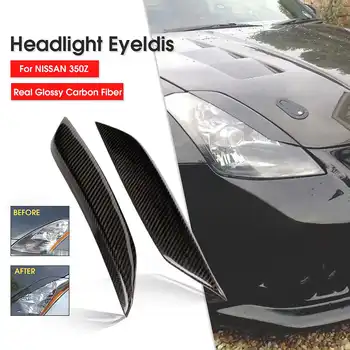 

3K Real Carbon Fiber 2pcs Car Front Headlight Eye Lid Eyebrow Cover Tirm For NISSAN 2003-2009 350Z Z33 All Models