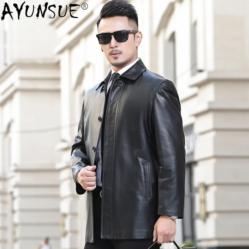 

AYUNSUE Genuine Leather Jacket Men Clothing Men's Trench Autumn Coat Male Real Sheepskin Leather Clothes Hommes Veste LXR849