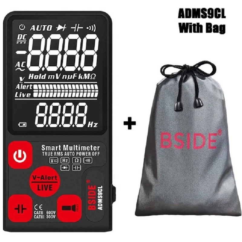 ADMS9CL-Bag Ультра-Портативный Цифровой мультиметр BSIDE ADMS7 S9CL Большой 3," ЖК-дисплей 3 он-лайн Дисплей вольтметр переменного тока в постоянный Напряжение бесконтактная проверка напряжения переменного Гц Тестер - Цвет: ADMS9CL-Bag