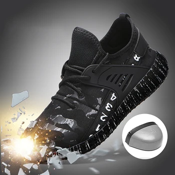 

Steel Toe Safety Shoes Mens Work Shoes Anti-Slip Anti-Smashing Construction Shoes Women Breathable Industrial Mesh Sneakers Male
