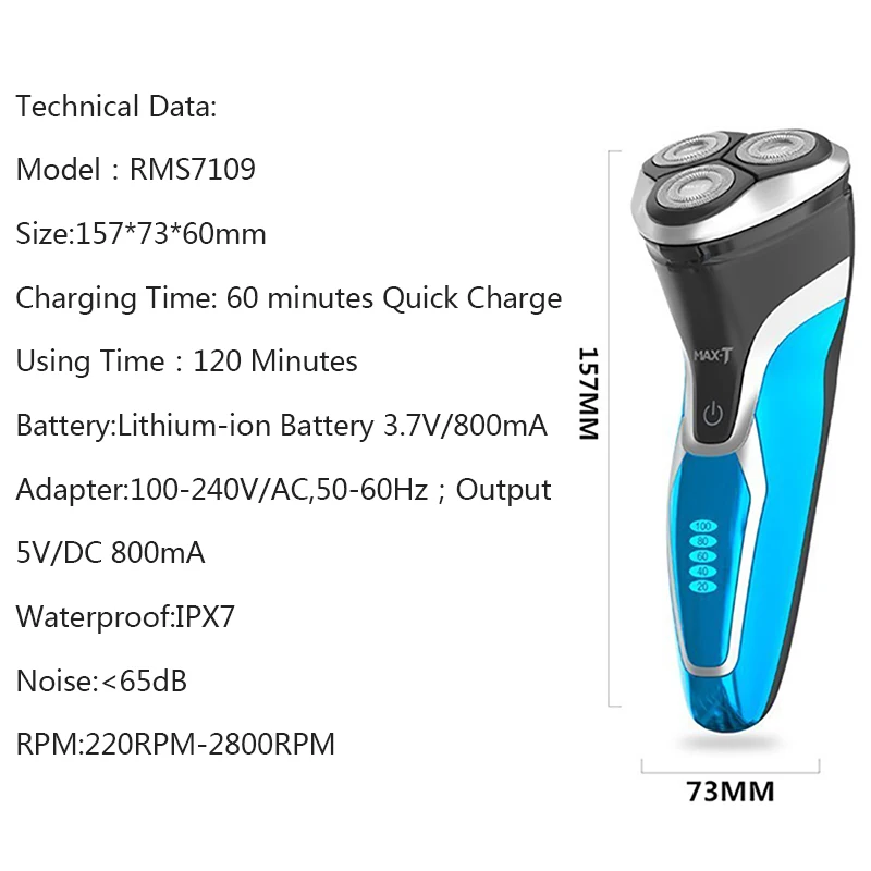 MAX-T RMS7109 Электробритва Моющаяся перезаряжаемая Бритва для бороды 110-240 в 3D замена электрической бритвы для бороды машина для мужчин